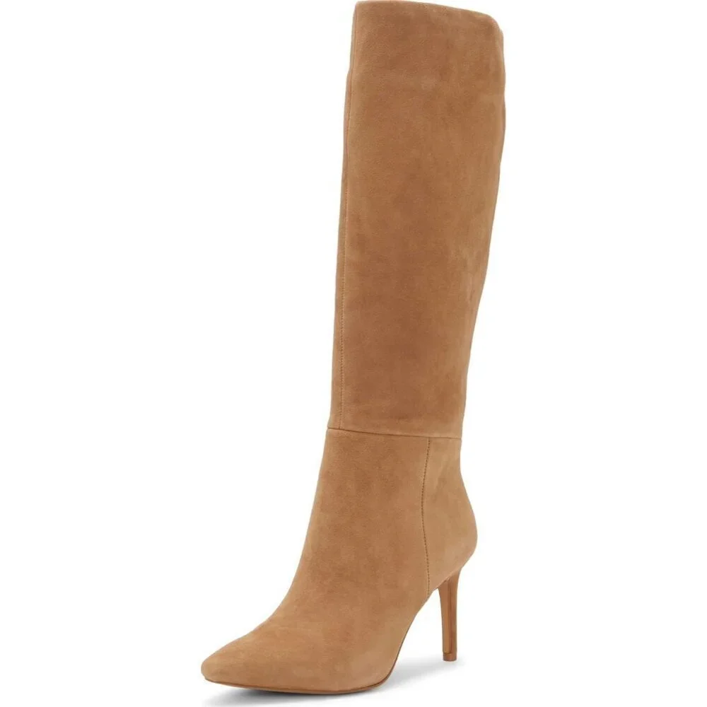 Women's Brown Rubber Arendie Knee-high Suede Side Zipper Boots